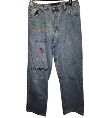 Timberland Light Blue Straight Jeans with Multi-Color Embroidery